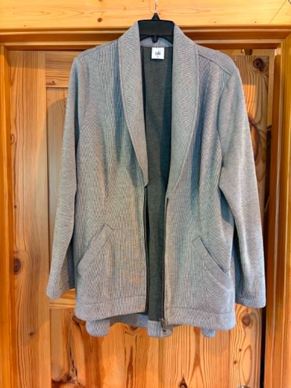 CAbi Style #5300 - CAbi Drop Off Zip Back gray striped knit jacket size XL